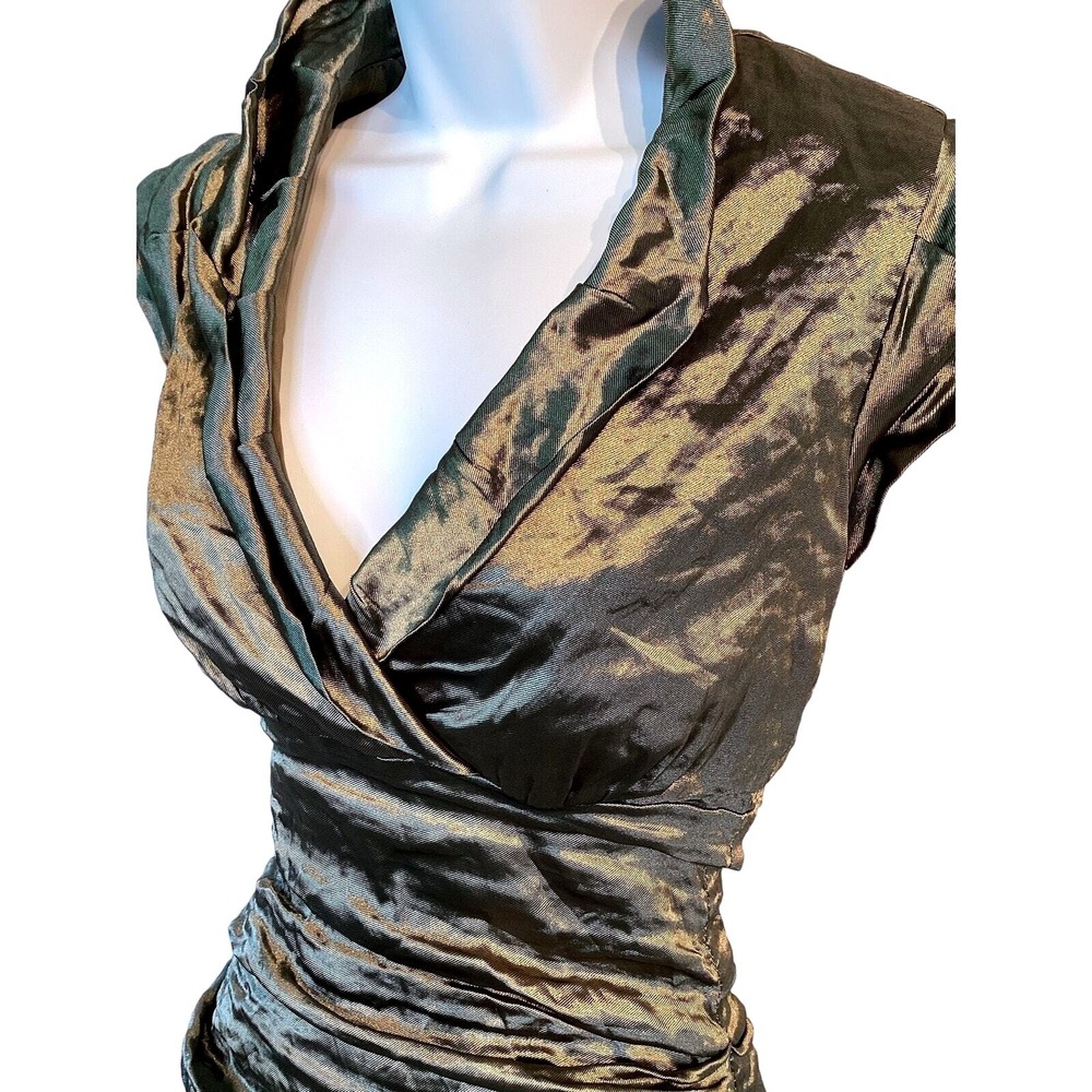 Nicole Miller Evening Gown Womens 2 Bronze Ruched Metallic Portrait Collar - Picture 5 of 16